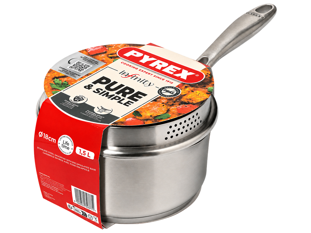Ковш Pyrex Infinity, из нержавеющей стали, с крышкой, 18 см, 1,5 л