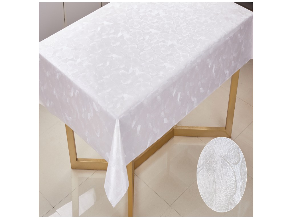 Клеенка La Perla, на тканевой основе, ПВХ, 1,37×20 м, дизайн лепесток белый (цена за рулон)