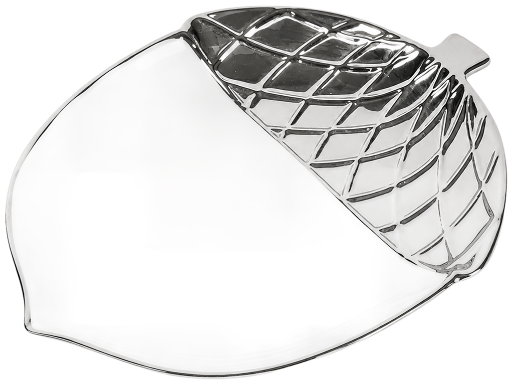 Блюдо фарфоровое Silver Acorn, в форме желудя с рельефным декором, 25,4 см