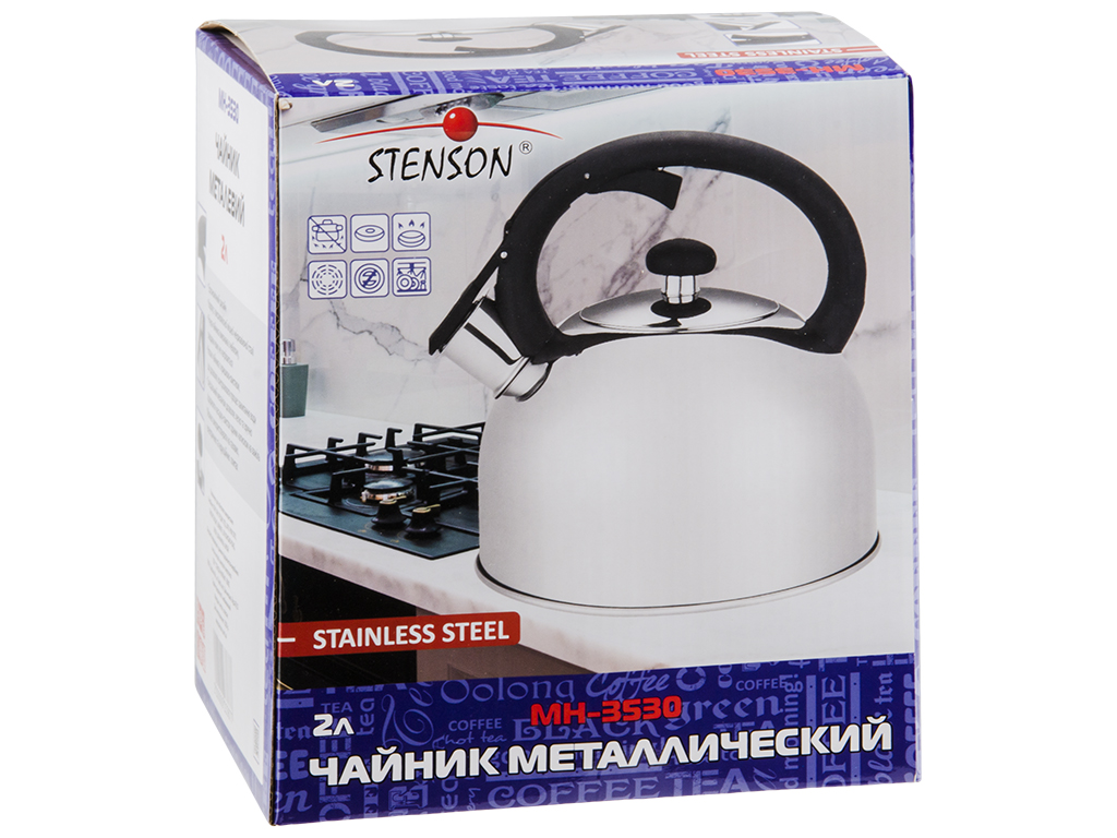 Чайник Stenson со свистком, нержавеющая сталь, одинарное дно 1,5л