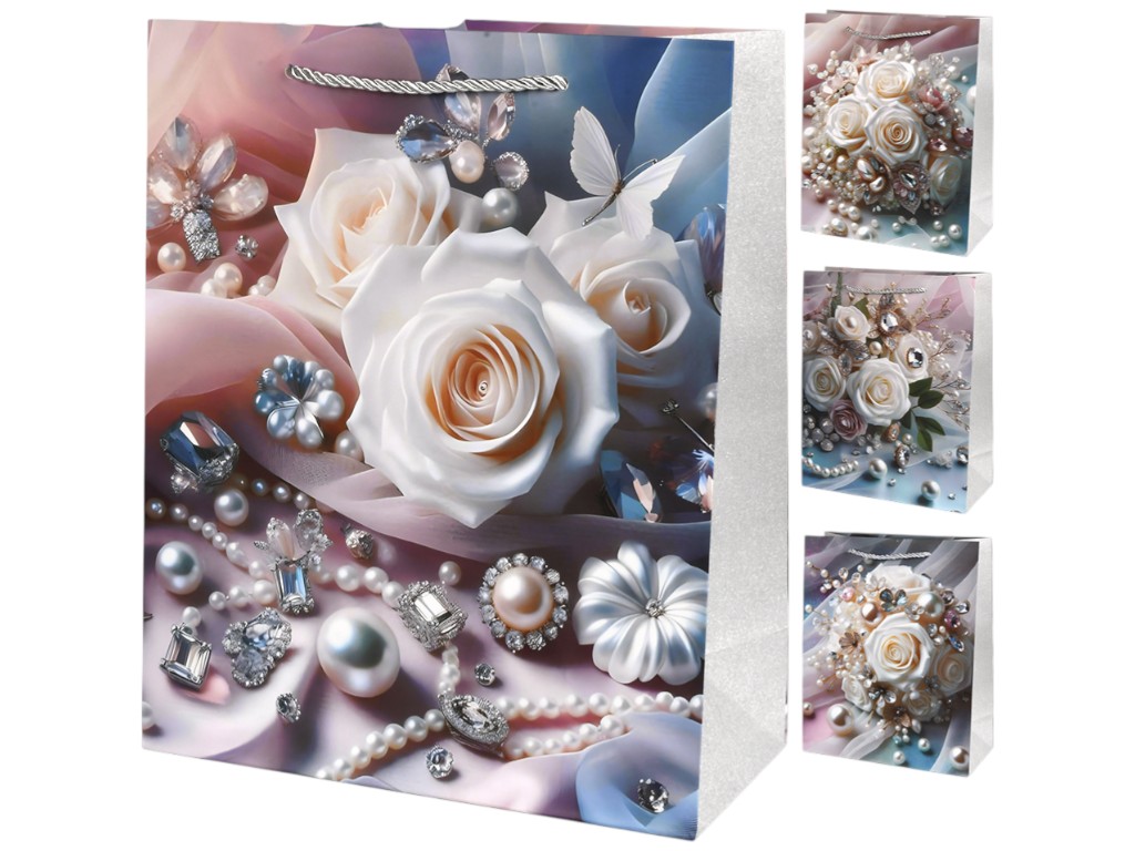 Пакет подарунковий Pearl Roses, папір, 26×32×10см, 4 дизайни (ціна за 1шт)