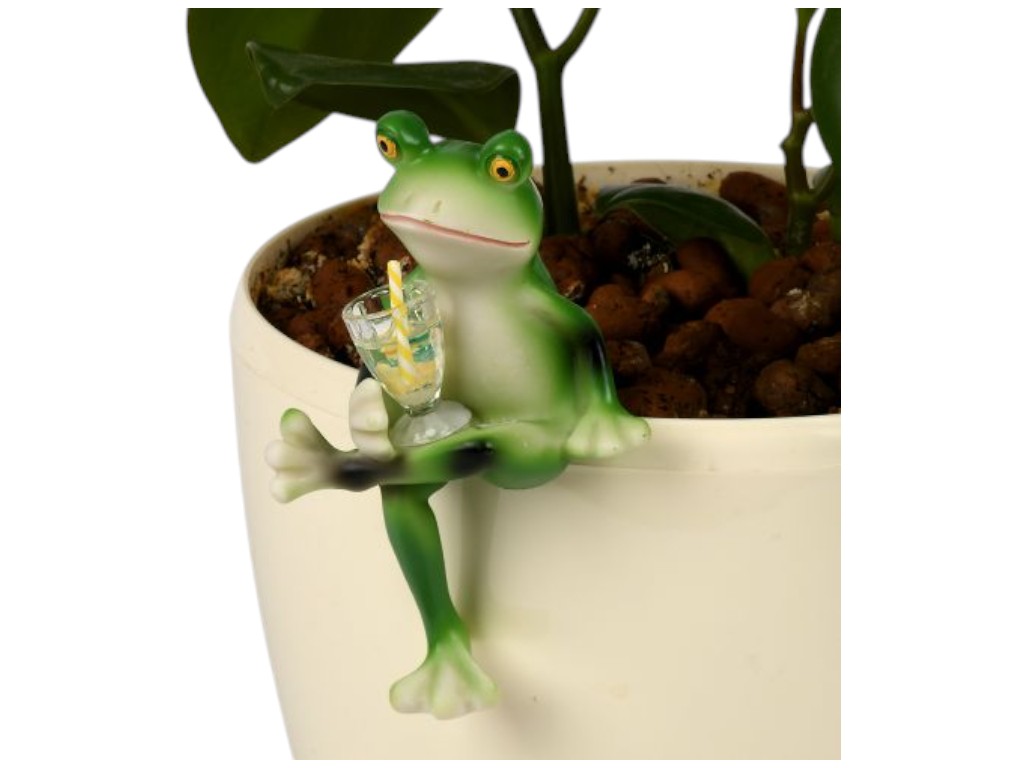 Фігурка для квіткового горщика Funny frog, полірезина, 10см, колір зелений