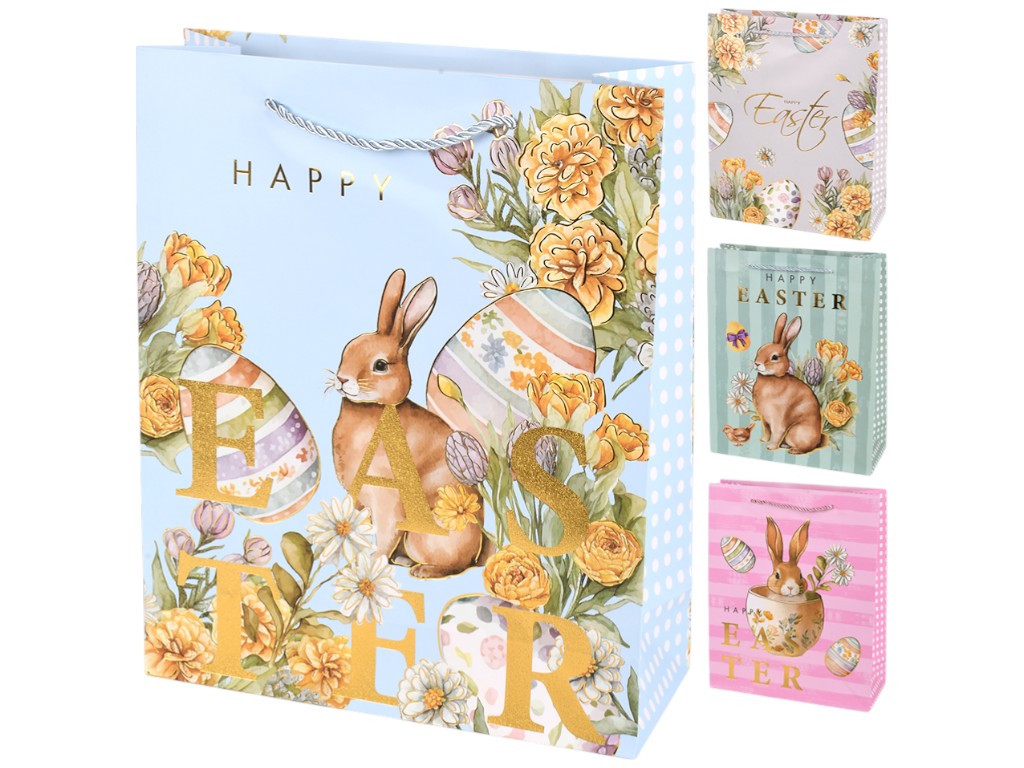 Пакет подарунковий Easter, папір, 26×32×10см, 4 дизайни (ціна за 1шт)