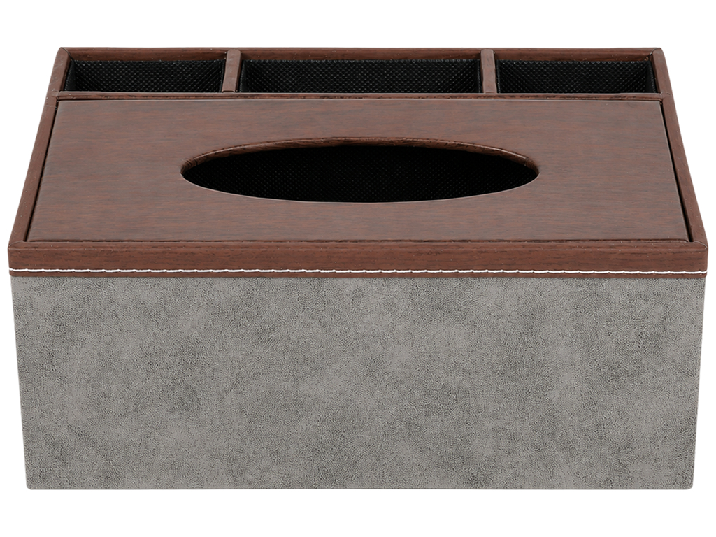 Диспенсер для салфеток Grey, дерево, PU, с отделениями, 23,5×17×9,5 см