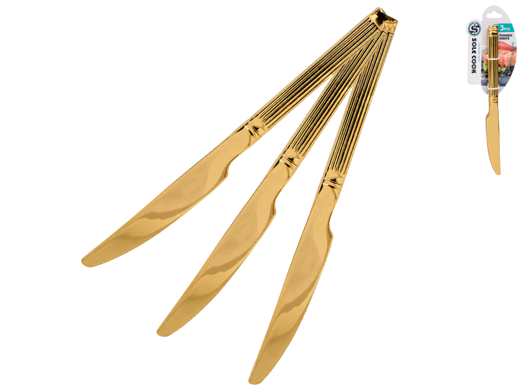 Нож столовой Aurum, нержавеющая сталь, рельефная ручка, 23,5 см, 3 шт (цена за набор)