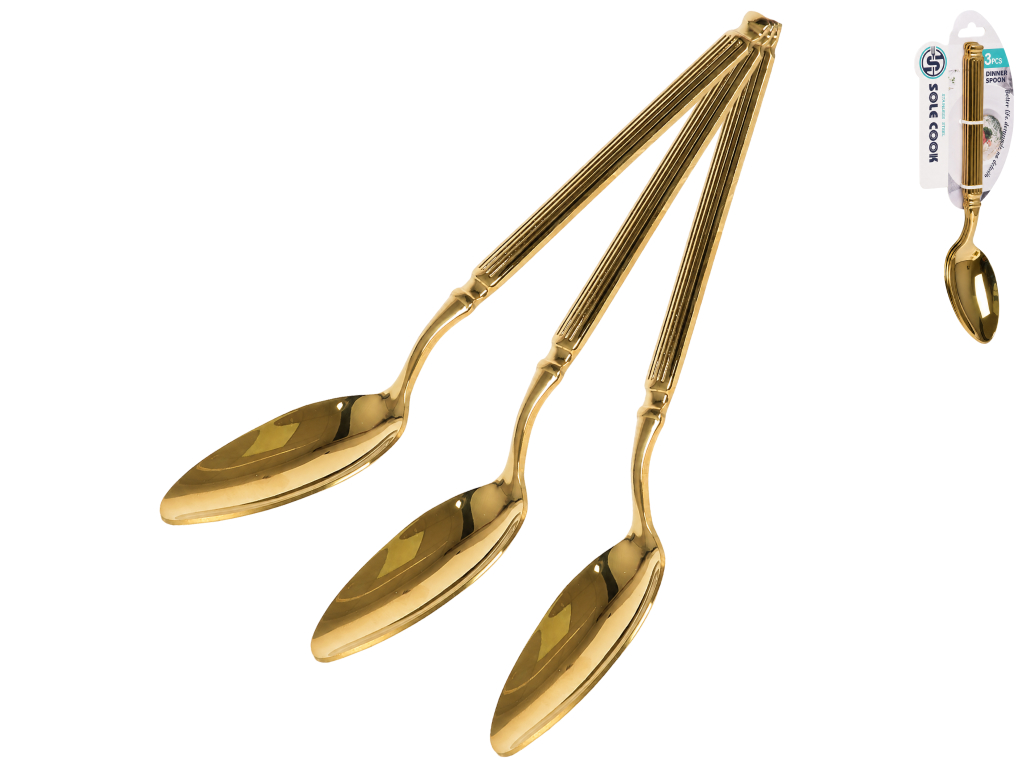 Ложка столовая Aurum, нержавеющая сталь, рельефная ручка, 20,5 см, 3 шт (цена за набор)