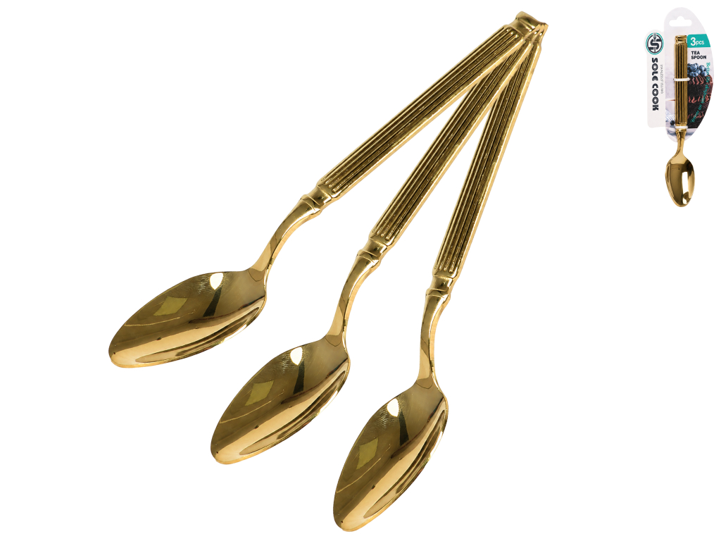 Ложка чайная Aurum, нержавеющая сталь, рельефная ручка, 14,5 см, 3 шт (цена за набор)