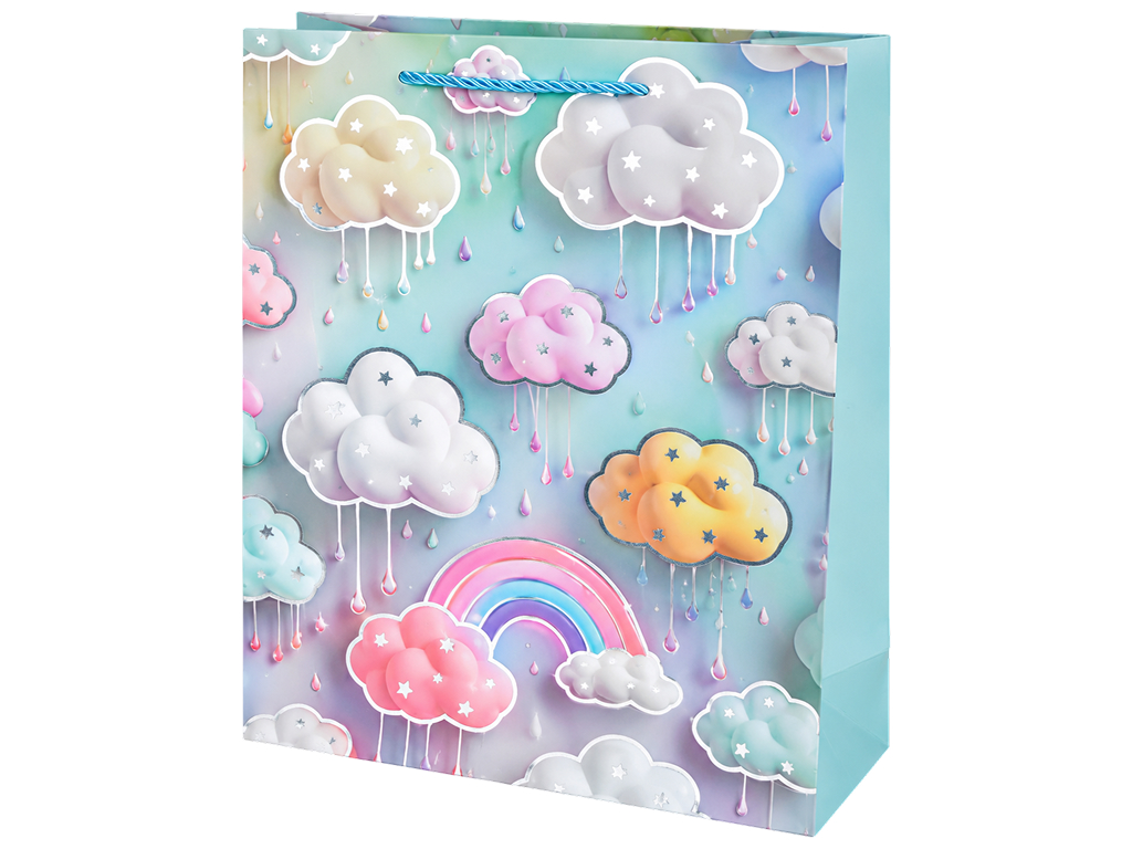 Пакет подарунковий паперовий Rainy clouds S, з ручками, 18×23×10 см, 4 дизайни (ціна за 1шт)