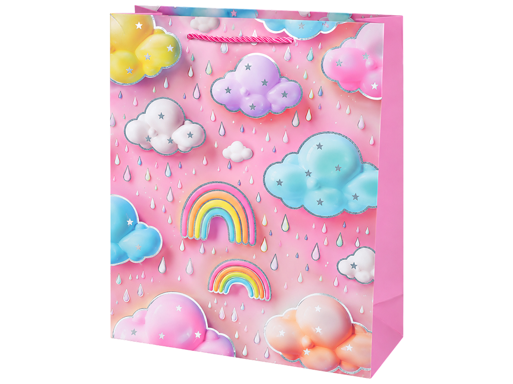 Пакет подарунковий паперовий Rainy clouds S, з ручками, 18×23×10 см, 4 дизайни (ціна за 1шт)