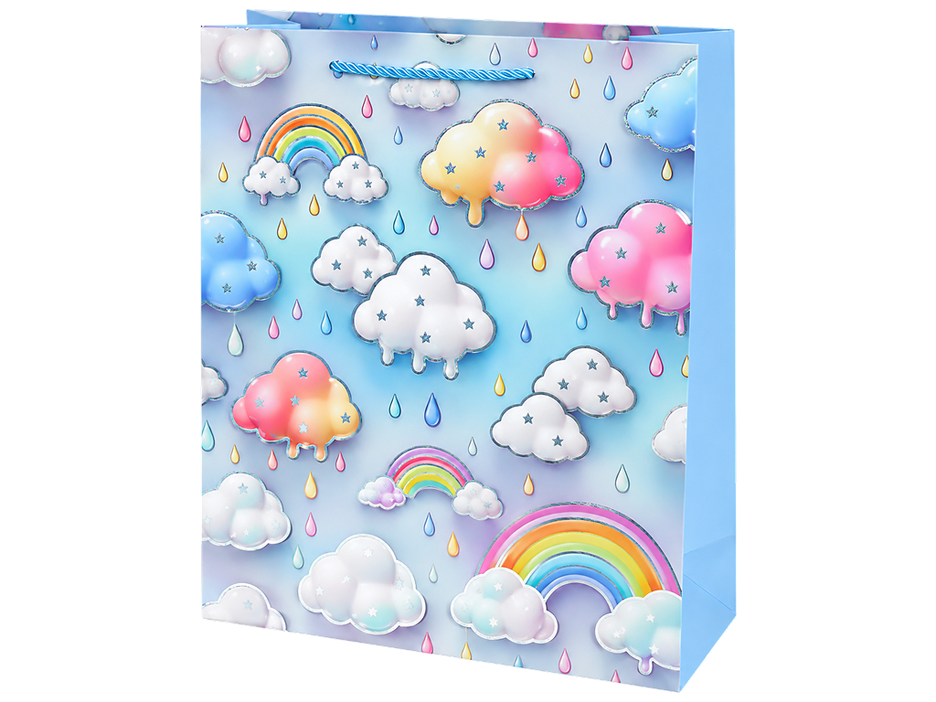 Пакет подарунковий паперовий Rainy clouds S, з ручками, 18×23×10 см, 4 дизайни (ціна за 1шт)