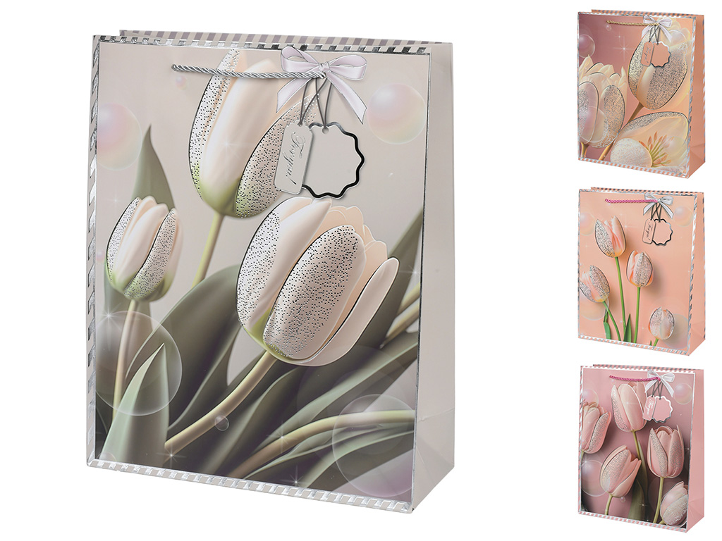 Пакет подарунковий Tulips, папір, 18х24х8, 5см, 4 дизайну (ціна за 1шт)