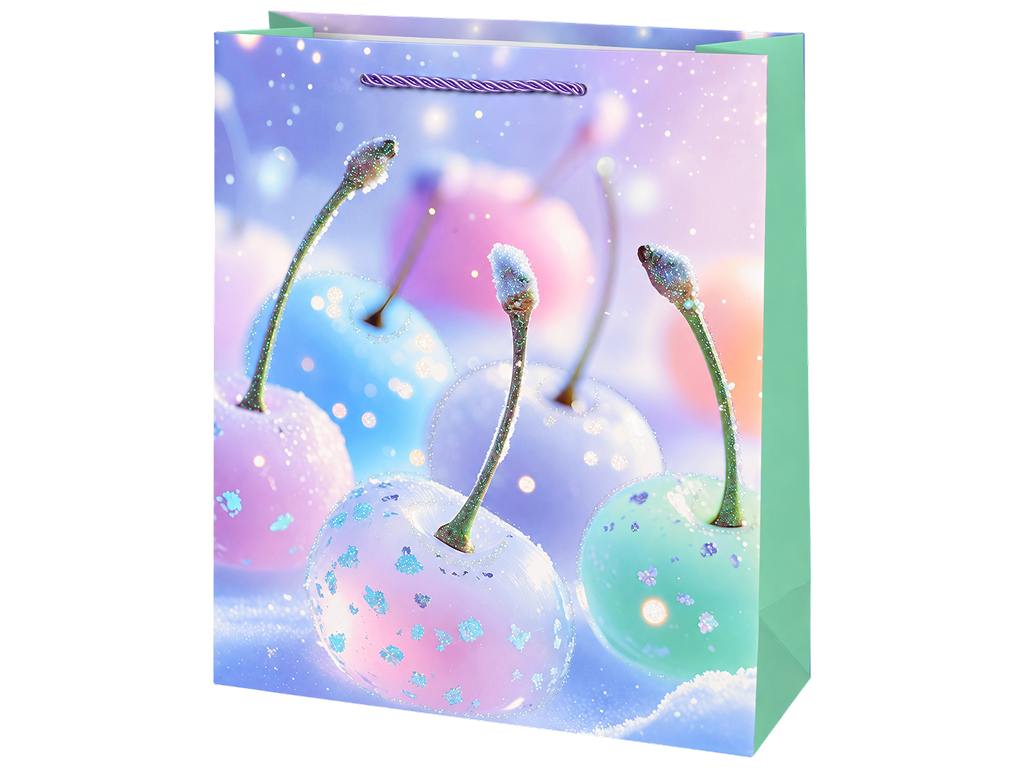 Пакет подарунковий паперовий Cherry M, з ручками, 26×32×10 см, 4 дизайни (ціна за 1шт)