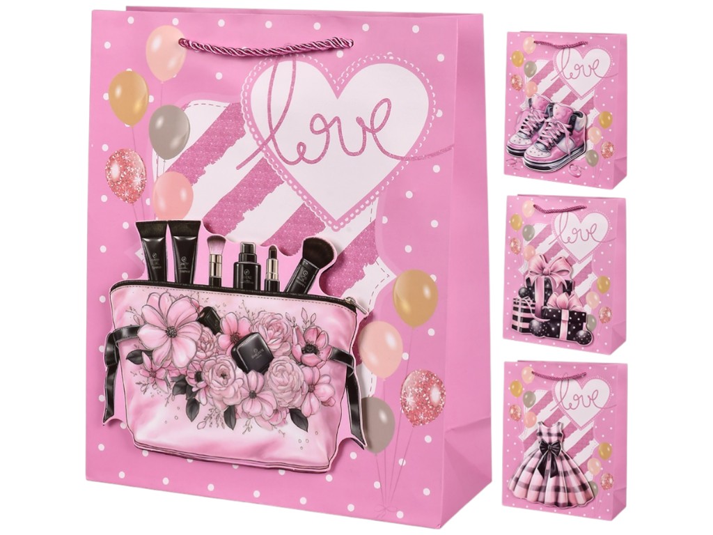 Пакет подарунковий Love 3D, папір, 18х23х10см, 4 дизайни (ціна за 1шт)