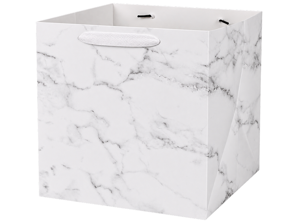 Пакет подарунковий паперовий Marble S з ручками, білий мармур, 20×20×20 см