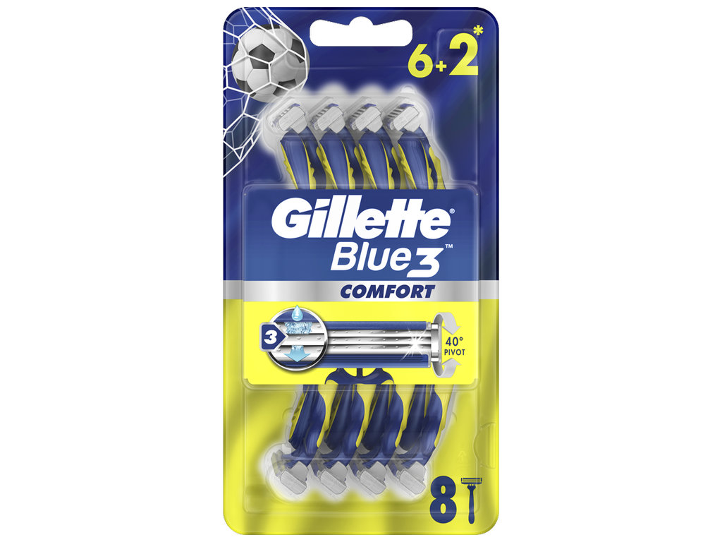 Бритва для гоління Gillette Blue 3 Comfort, одноразовий, 3 леза, пластик, хром, 8шт