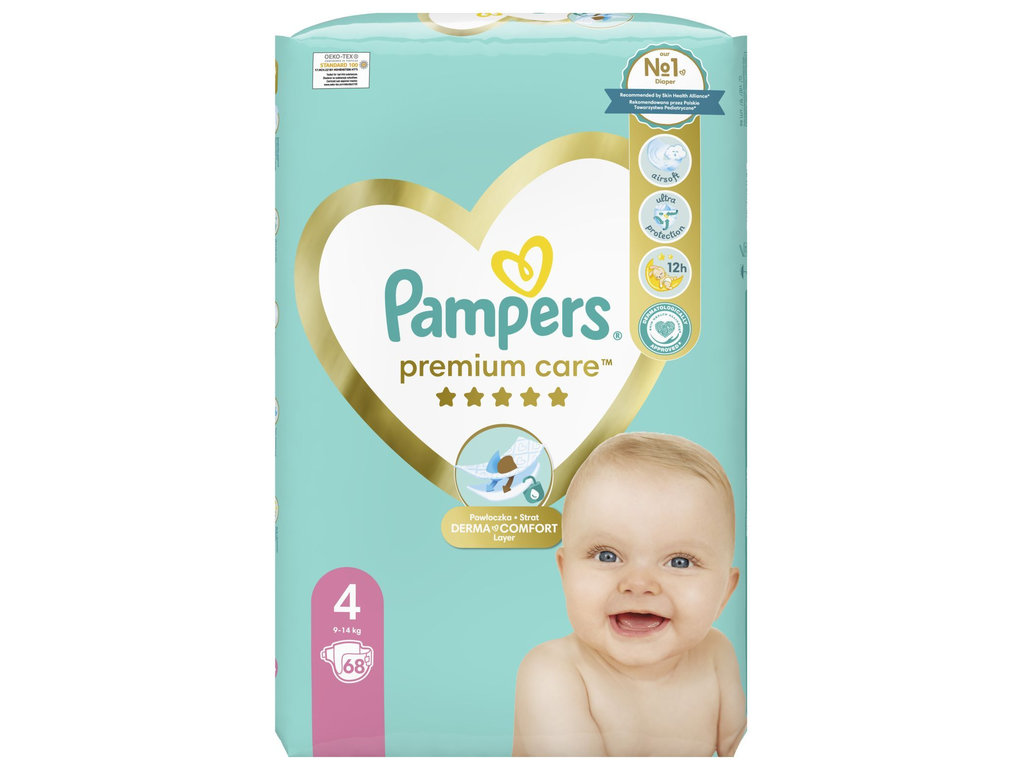 Підгузки одноразові Pampers Premium Care, розмір 4 Maxi, 9-14кг, 68шт