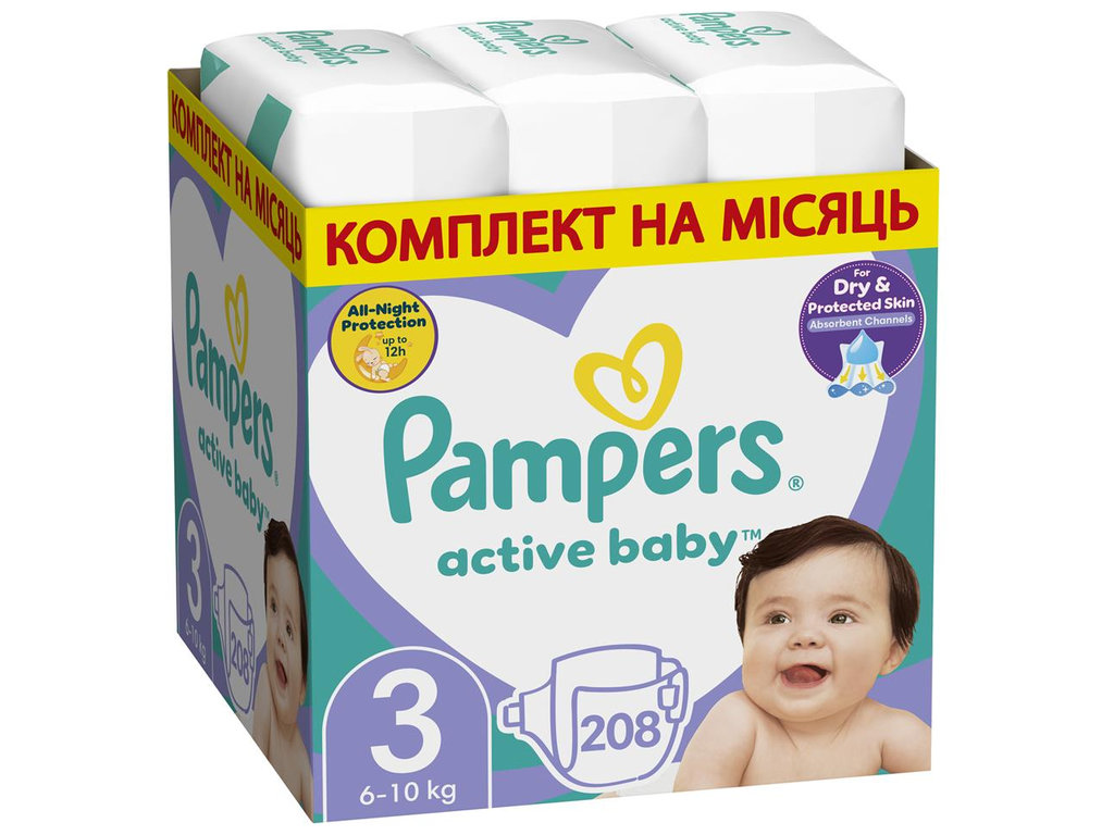 Підгузки-трусики Pampers Active Baby, одноразові, суперпоглинаючі, розмір 3, 6-10кг, 208шт/уп