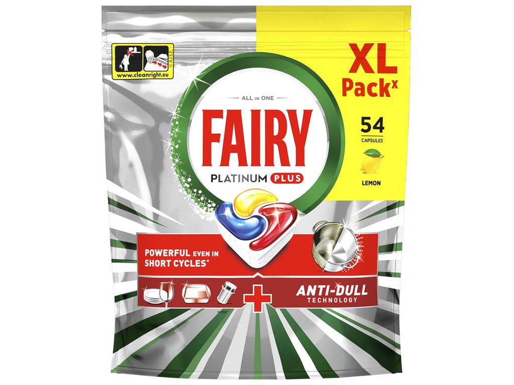 Капсулы для посудомоечных машин Fairy Platinum Plus All in One, аромат лимон, 54шт