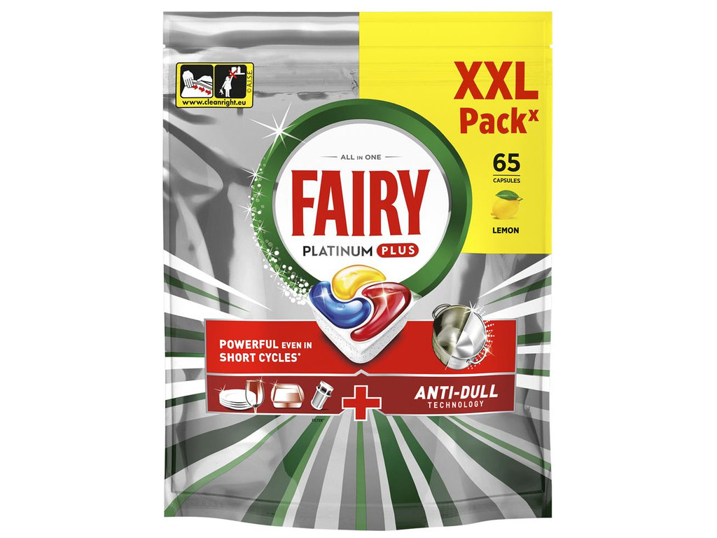 Капсулы для посудомоечных машин Fairy Platinum Plus All in One, аромат лимон, 65шт