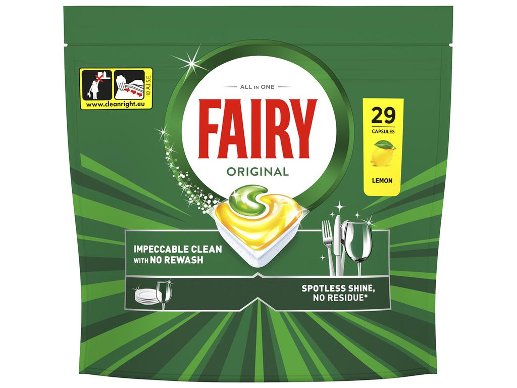 Капсулы для посудомоечных машин Fairy Original All in One, аромат лимон, 29шт