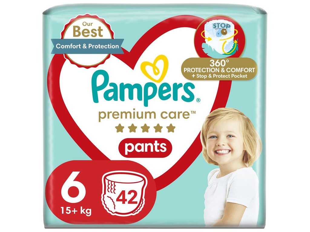 Підгузки-трусики Pampers Premium Care Pants, одноразові, розмір 6, 13-19кг, 42шт/уп