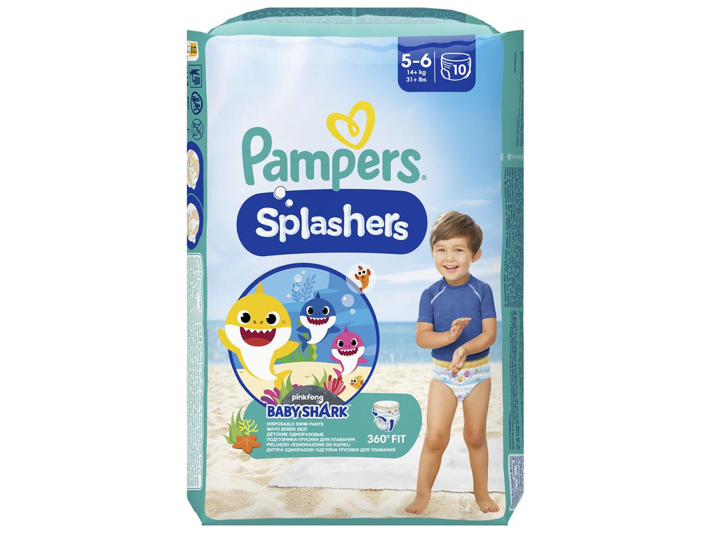 Трусики для плавання Pampers Splashers Baby Shark, не набирають воду, розмір 5-6, 14кг+, 10шт