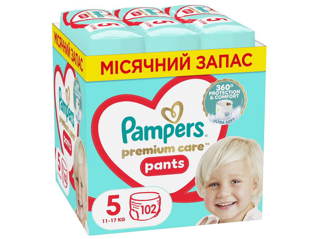 Підгузки-трусики Pampers Premium Care Pants, одноразові, розмір 5, 11-17кг, 102шт/уп