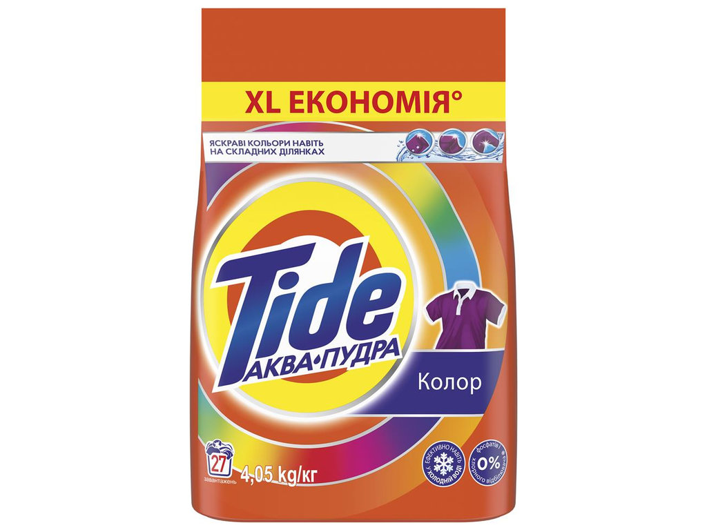 Порошок стиральный Tide Аква Пудра, для цветного белья, 27 циклов, 4,05кг