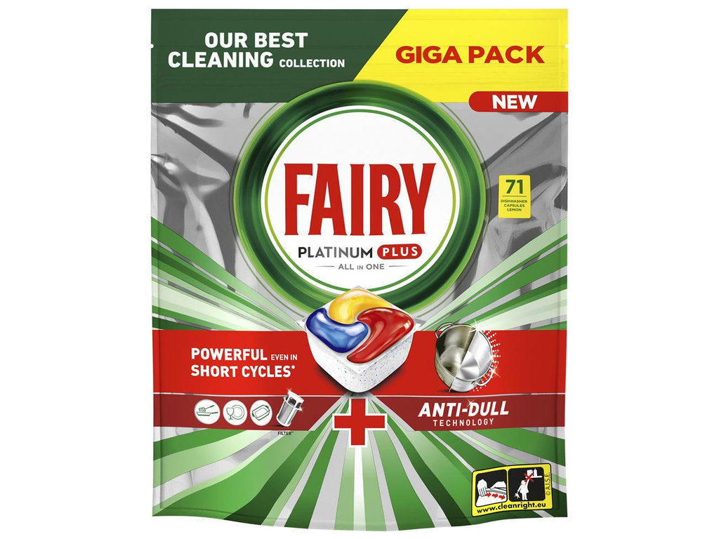 Капсулы для посудомоечных машин Fairy Platinum Plus All in One Lemon, 71шт