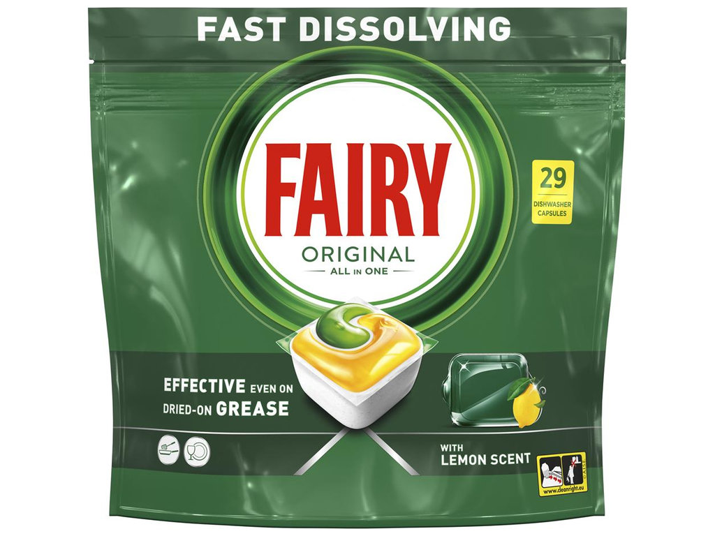Капсулы для посудомоечных машин Fairy Original Все в одном с ароматом лимона, 29шт
