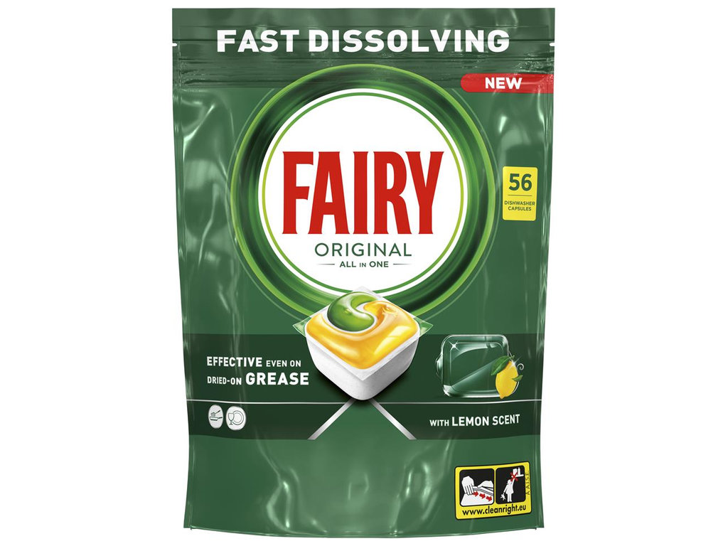 Капсулы для посудомоечных машин Fairy Original «Все в одном» с ароматом лимона, 56шт