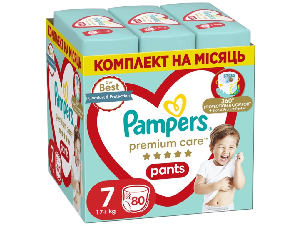 Підгузки-трусики Pampers Premium Care Pants, одноразові, розмір 7, 17кг+, 80шт/уп