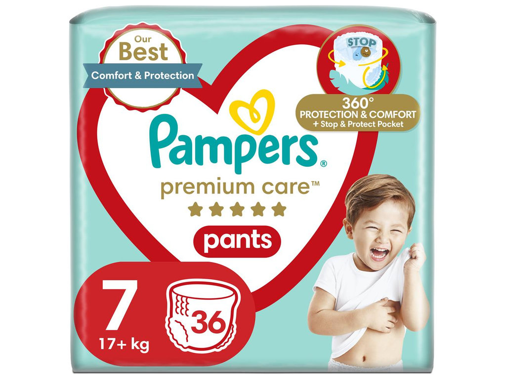 Підгузки-трусики Pampers Premium Care Pants, одноразові, розмір 7, 15кг+, 36шт/уп