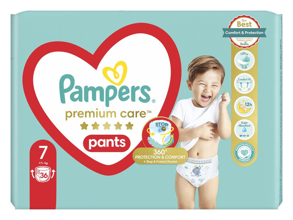 Підгузки-трусики Pampers Premium Care Pants, одноразові, розмір 7, 15кг+, 36шт/уп