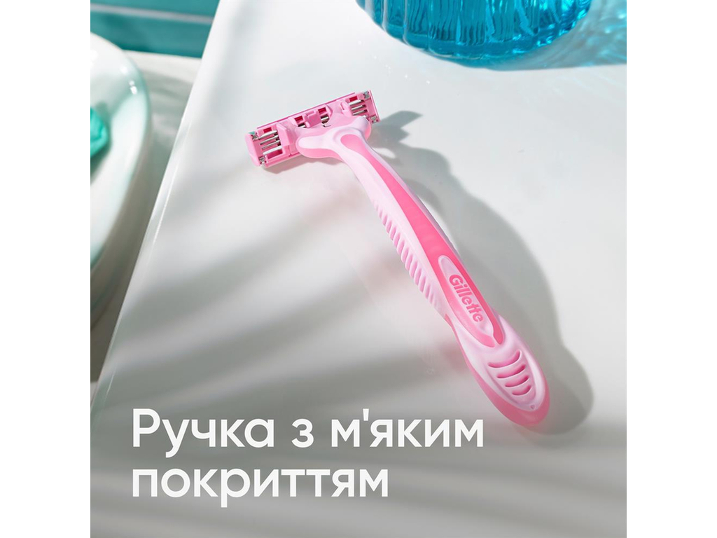 Станок для бритви Gillette Simply Venus 3, одноразовий, з алое, 3 леза, пластик, колір рожевий, 4шт