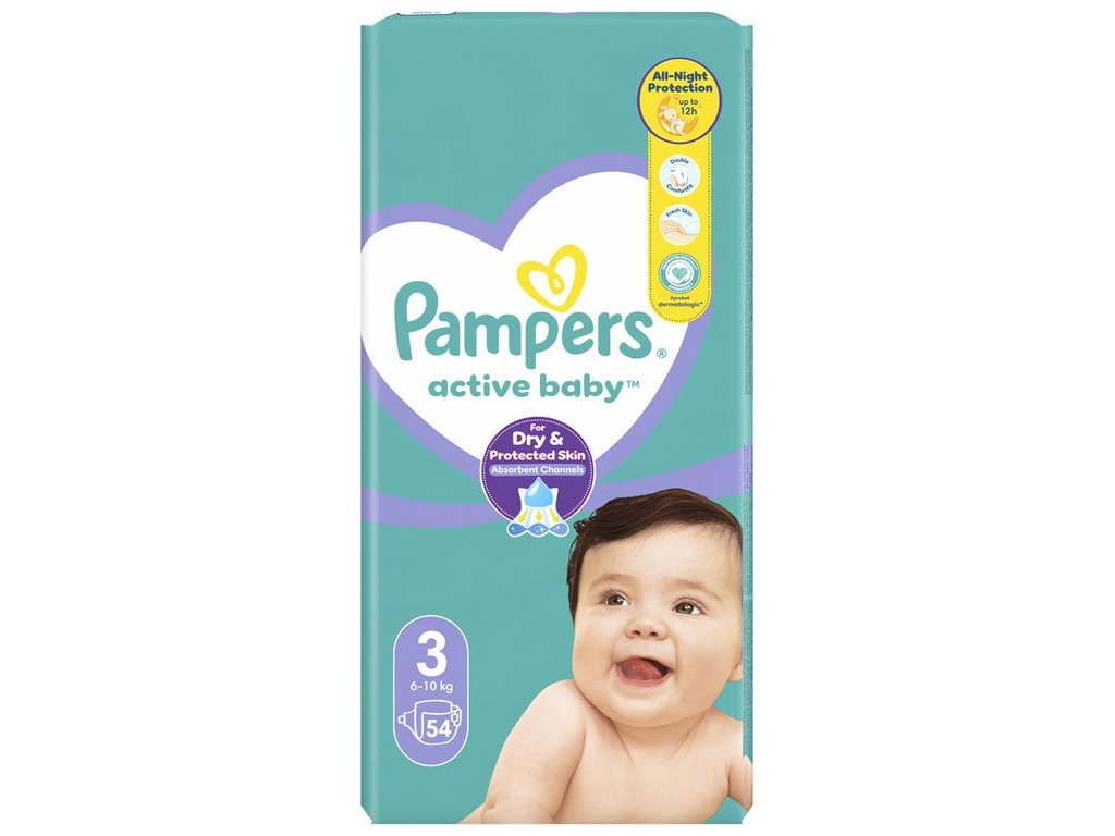 Підгузки Pampers Active Baby Midi, розмір 3 (6–10 кг), 54шт