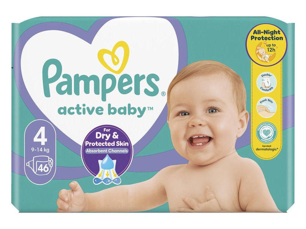 Подгузники Pampers Active Baby Maxi, размер 4 (9–14 кг), 46шт