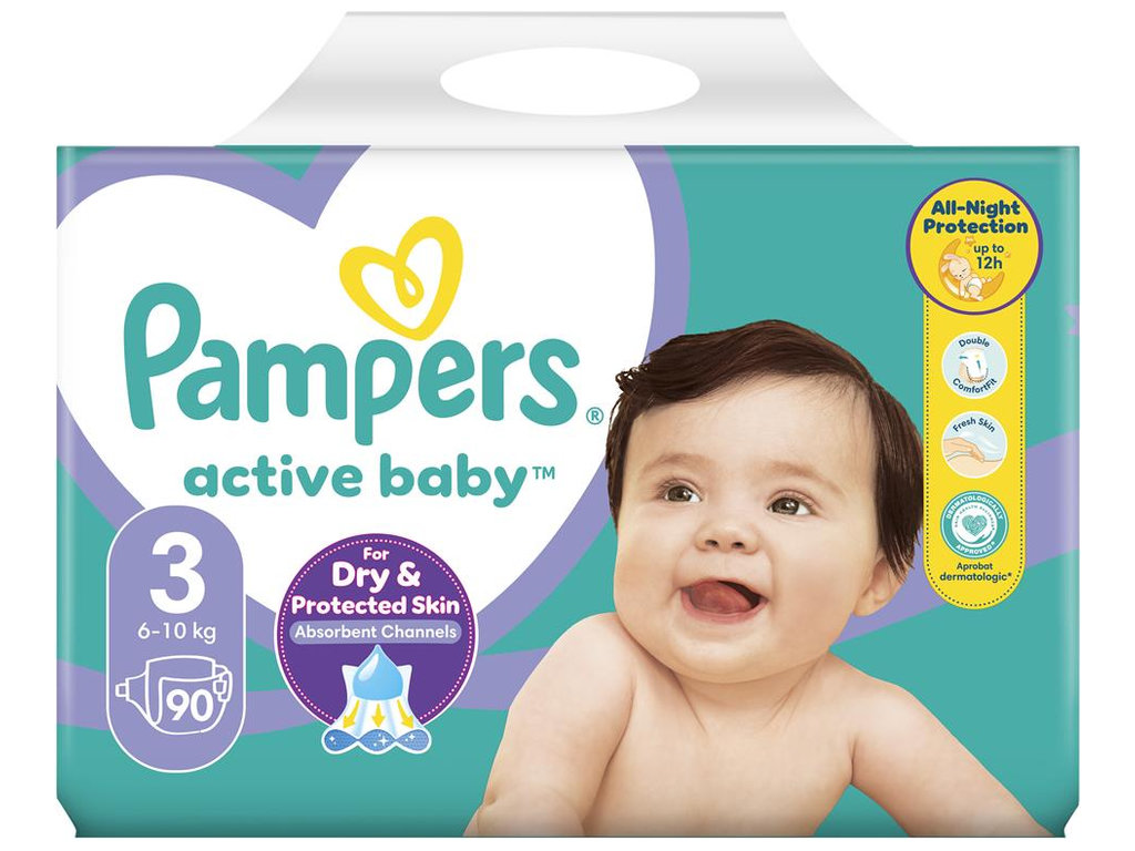 Підгузки-трусики Pampers Active Baby, одноразові, суперпоглинаючі, розмір 3, 6-10кг, 90шт/уп