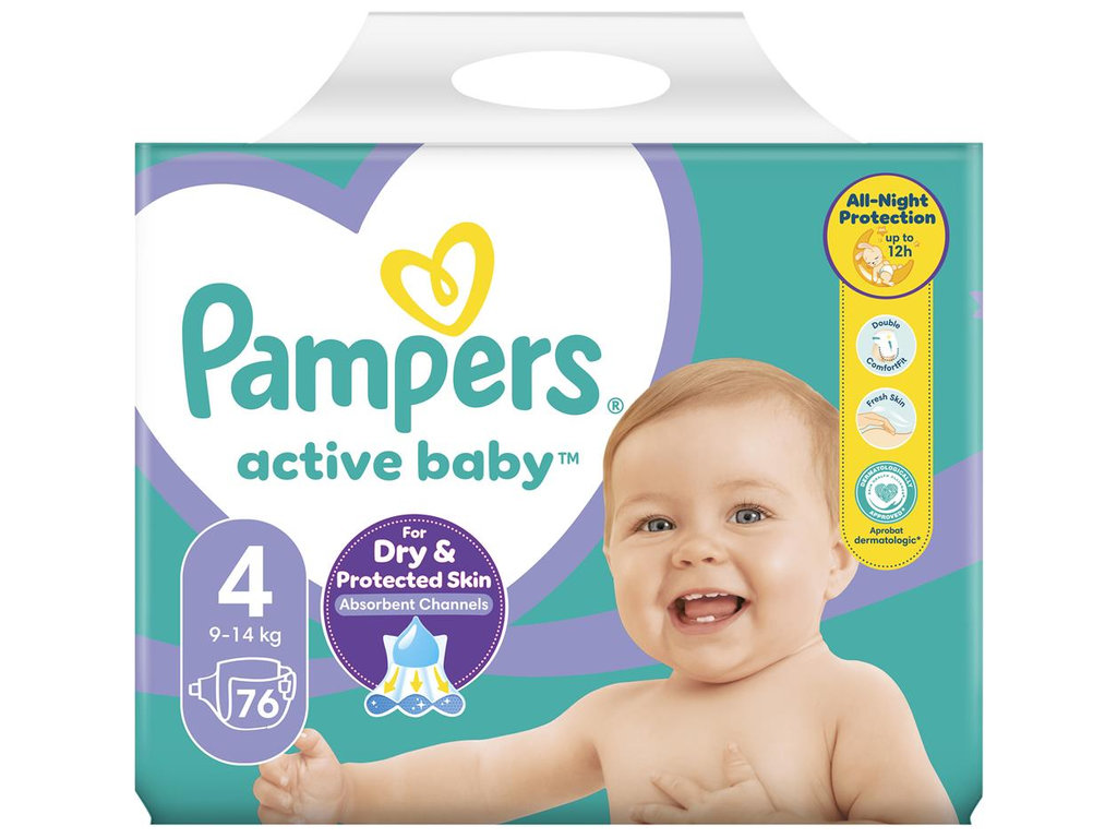 Підгузки-трусики Pampers Active Baby, одноразові, суперпоглинаючі, розмір 4, 9-14кг, 76шт/уп