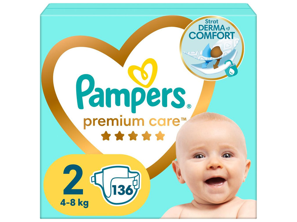 Підгузки Pampers Premium Care 2, одноразові, індикатор вологи, розмір 2, 4-8кг, 136шт/уп