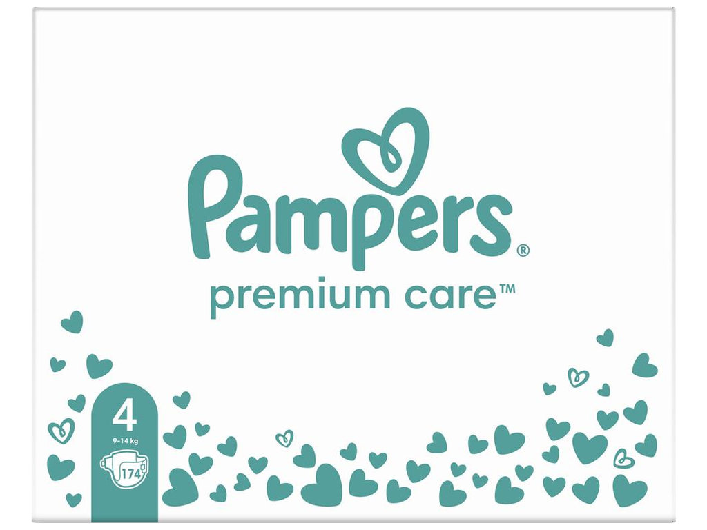 Підгузки Pampers Premium Care, одноразові, індикатор вологи, розмір 4, 9-14кг, 174шт/уп