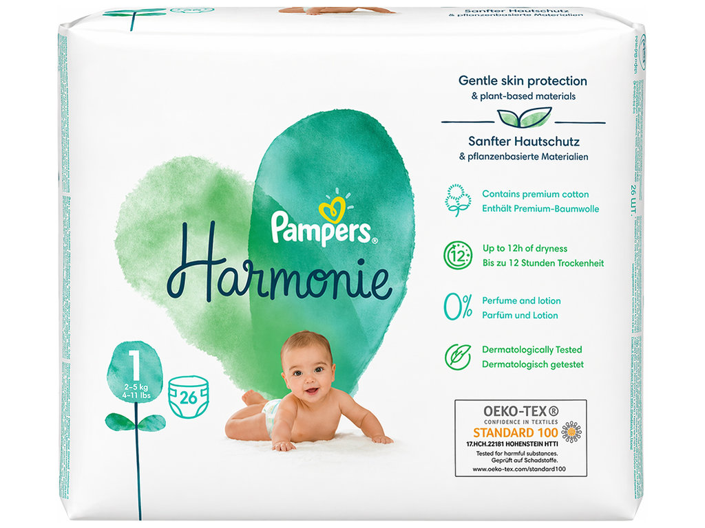 Підгузки одноразові Pampers Harmonie Newborn, розмір 1, 2-5кг, 26шт