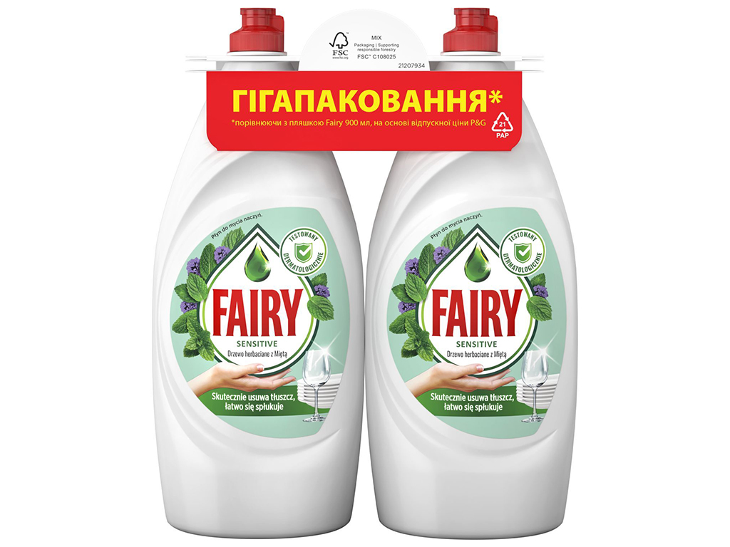 Средство для мытья посуды Fairy Чайное дерево и мята, 900мл (цена за набор 2шт)