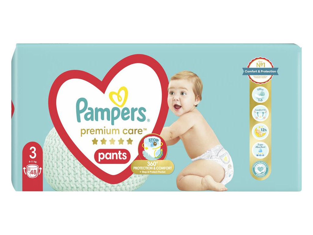 Підгузки-трусики Pampers Premium Care Pants, розмір 3 (6–11 кг), 48шт
