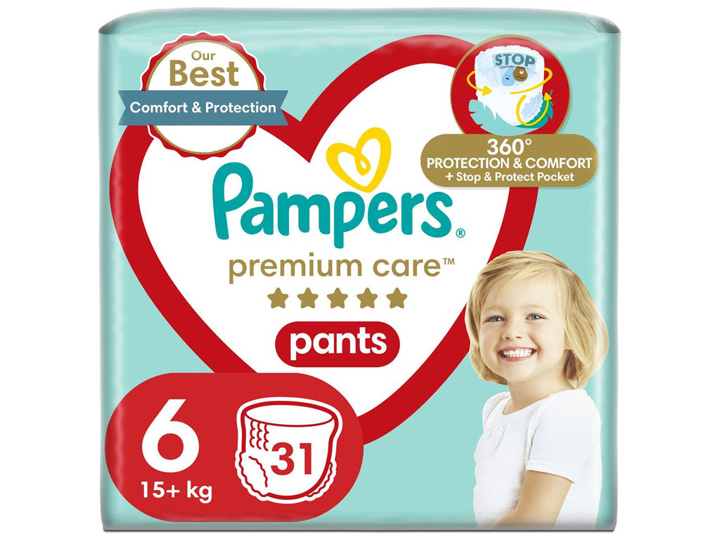 Підгузки-трусики Pampers Premium Care Pants, одноразові, розмір 6, 15+ кг, 31шт
