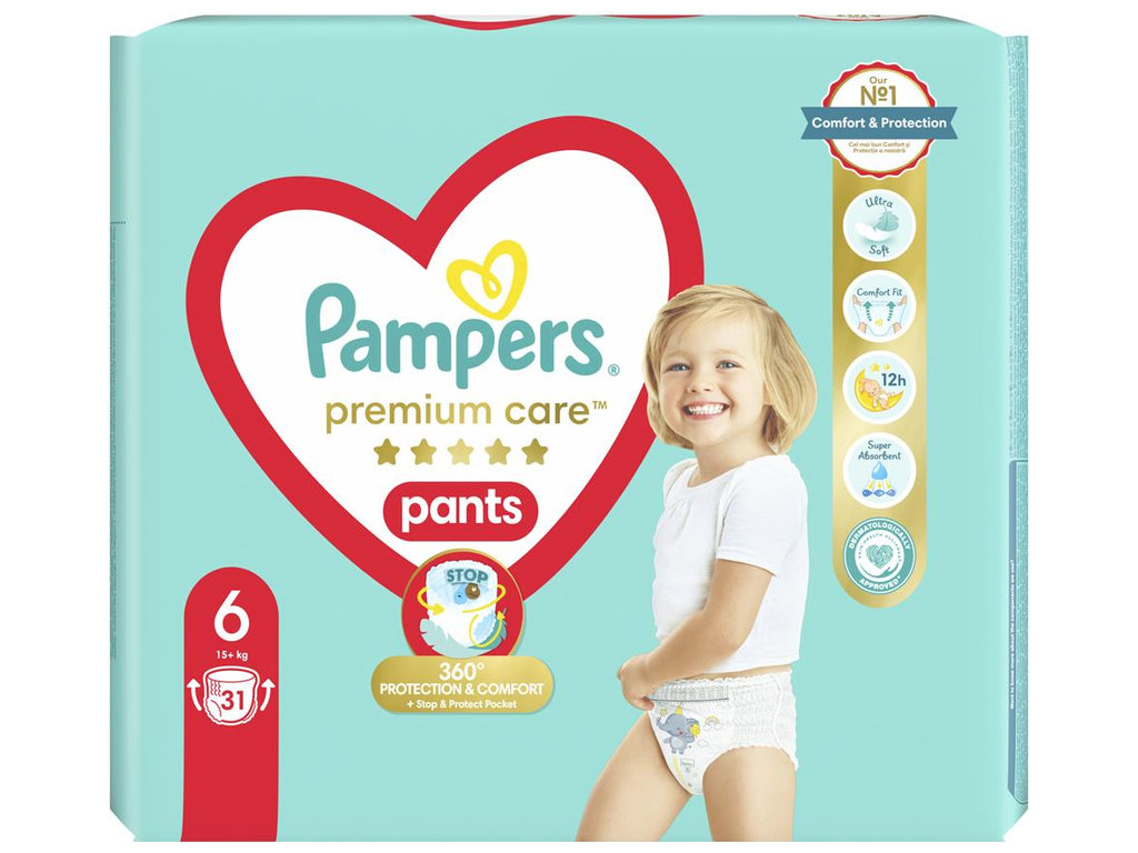 Підгузки-трусики Pampers Premium Care Pants, одноразові, розмір 6, 15+ кг, 31шт