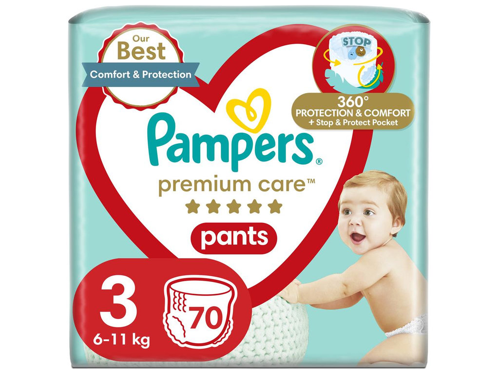 Підгузки-трусики Pampers Premium Care Pants, одноразові, розмір 3, 6-11кг, 70шт/уп