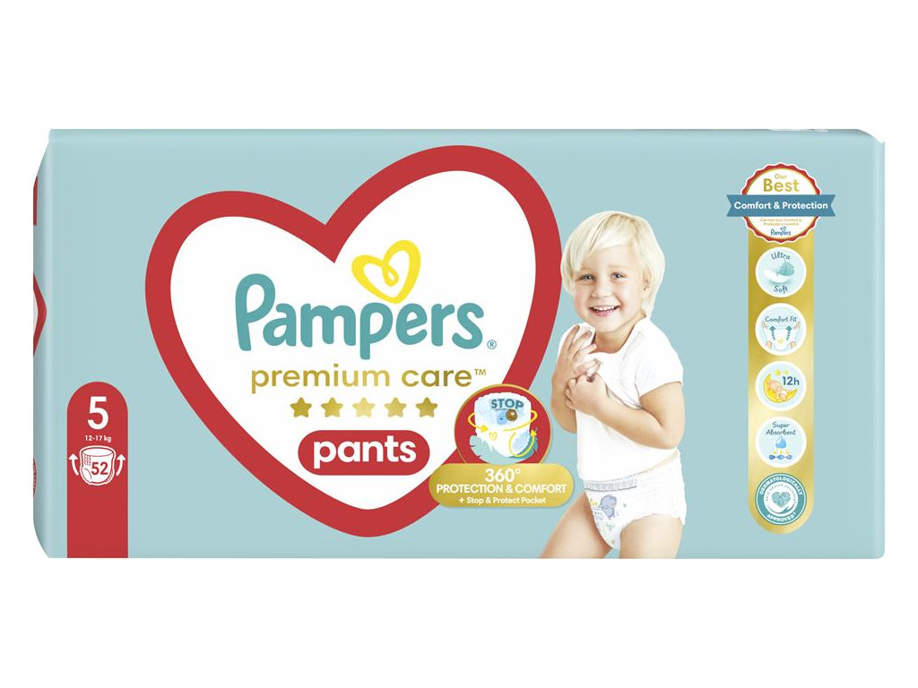 Підгузки-трусики Pampers Premium Care Pants, одноразові, розмір 5, 11-17кг, 52шт/уп