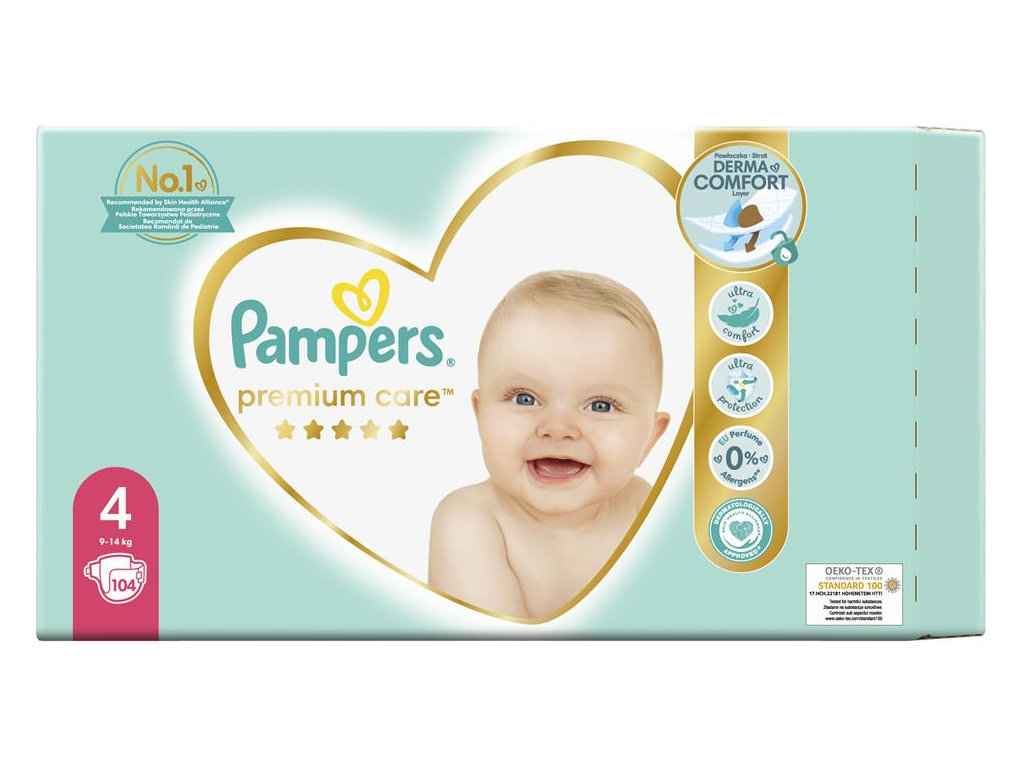 Підгузки Pampers Premium Care Maxi, розмір 4 (9–14 кг), 104шт