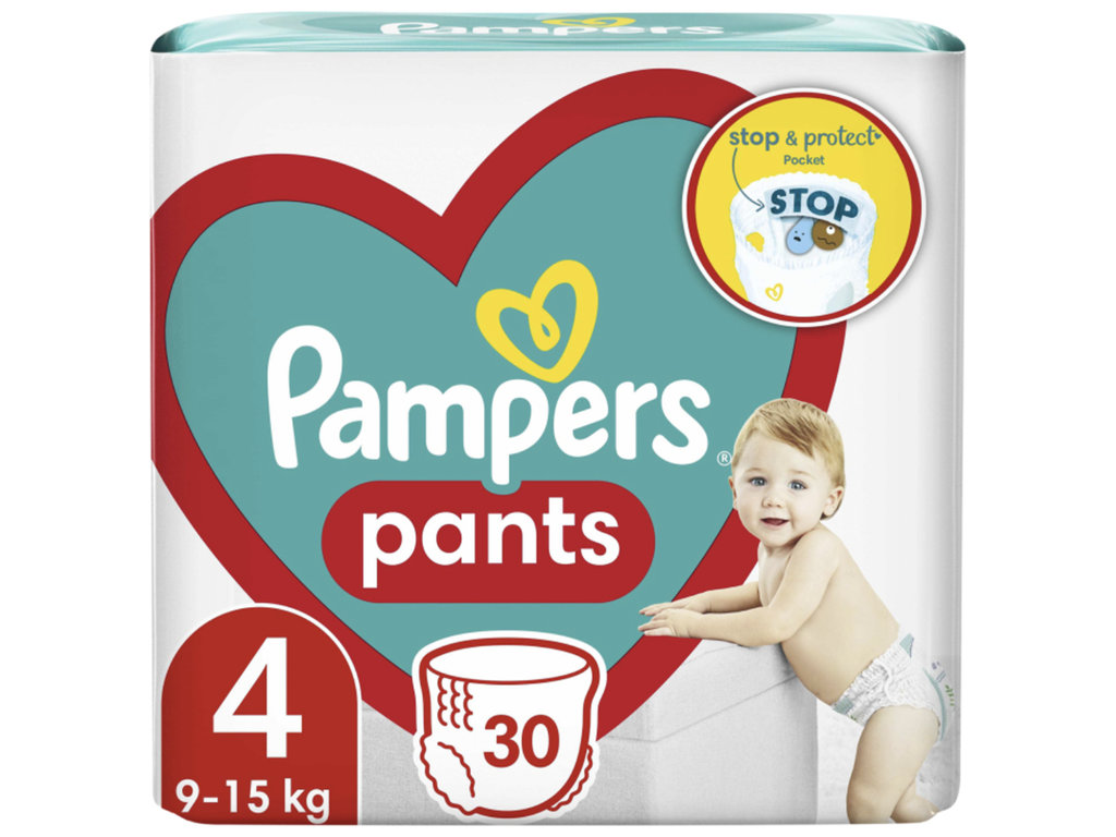 Підгузки-трусики Pampers Pants, одноразові, кишеня Stop & Protect, розмір 4, 9-15кг, 30шт/уп